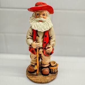 Vintage Fishing Santa Figurine, Bobblehead On Vintage Spring, 7” Tall, As Is